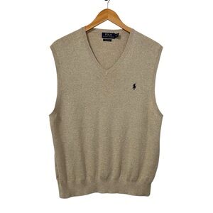 Polo Ralph Lauren Mens Pima Cotton V Neck Sweater Vest Sz XL Beige Preppy Dad